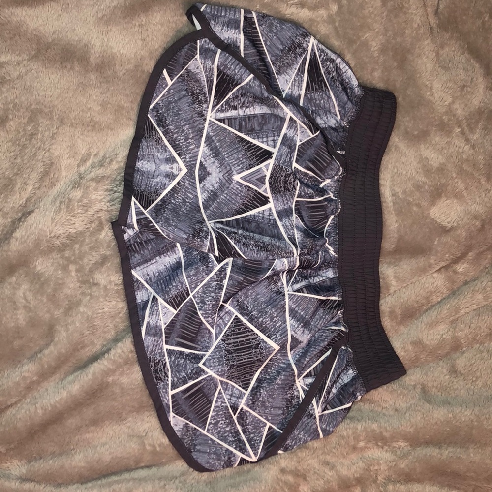 gray and white running shorts